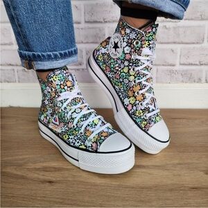 Converse Women's Floral Platform Sneakers - Black and White